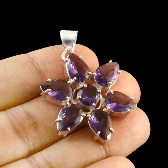 Handmade Amethyst Pendant: 925 Sterling Silver Boho Healing Jewelry