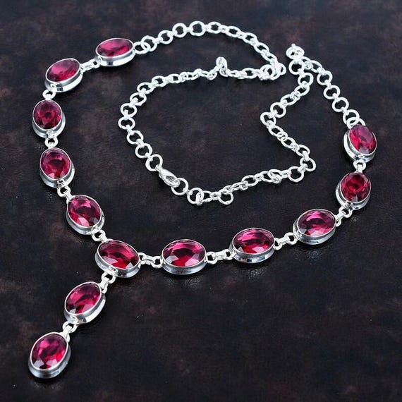 Handmade Rubellite Sterling Silver Necklace: Dainty Gemstone Jewelry