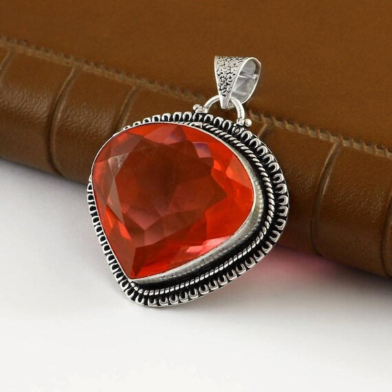 Handmade Orange Topaz Pendant: 925 Sterling Silver Boho Jewelry