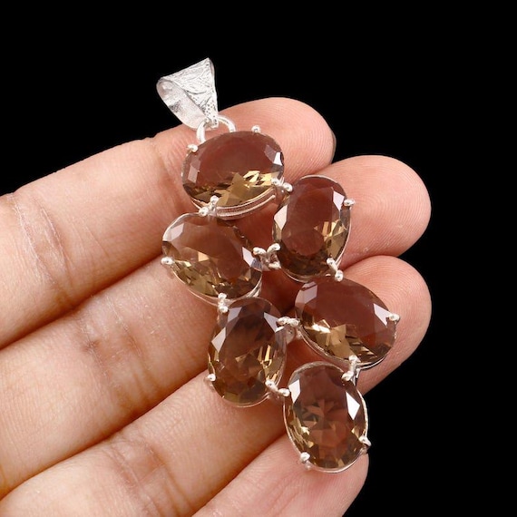 Handmade Smoky Quartz 925 Sterling Silver Pendant - Boho Healing Jewelry