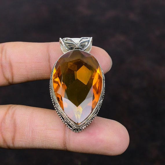 Handmade Pear Citrine Pendant: Boho Sterling Silver Gemstone Jewelry