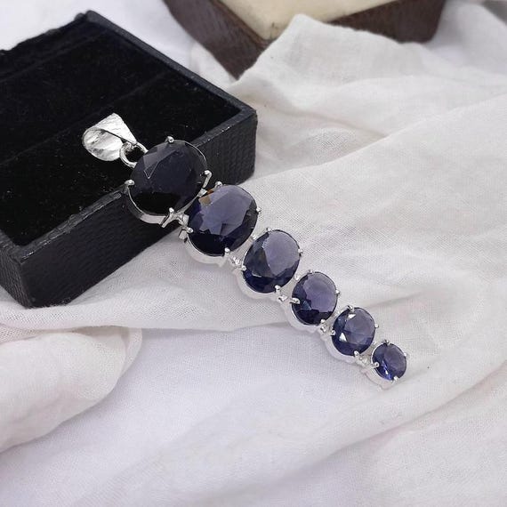 Handmade 925 Sterling Silver Purple Amethyst Pendant - 6 Oval Stone