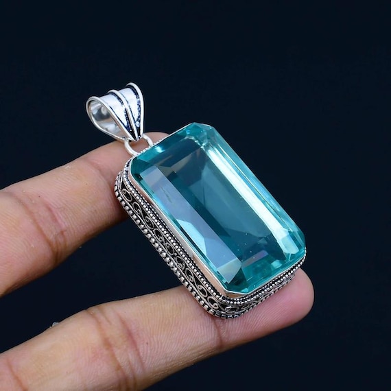 Aquamarine Gemstone Pendant: Handmade 925 Sterling Silver Vintage Jewelry