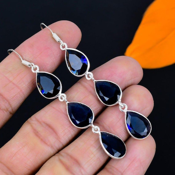 Handmade London Blue Topaz Earrings: Sterling Silver Boho Dangle