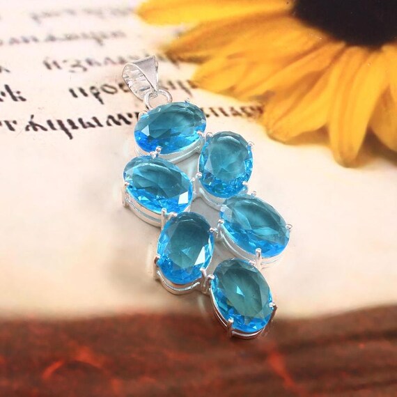 Handmade Sterling Silver Swiss Blue Topaz Pendant - Boho Healing Jewelry
