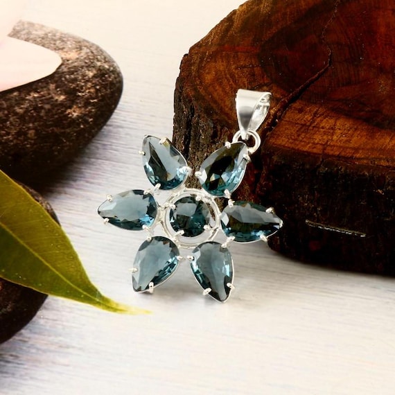 Handmade Indicolite Tourmaline Pendant: Sterling Silver Boho Jewelry