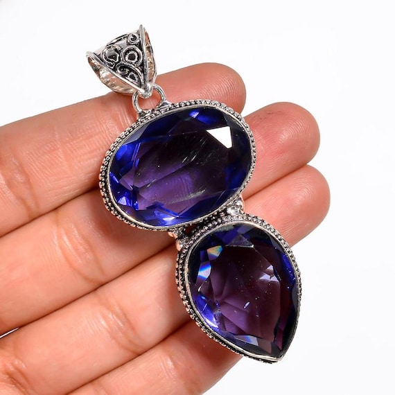 Blue Tanzanite Gemstone Pendant Necklace | Silver Boho Jewelry | Handmade Crystal Necklace Gift for Women | Statement Fashion Jewelry"