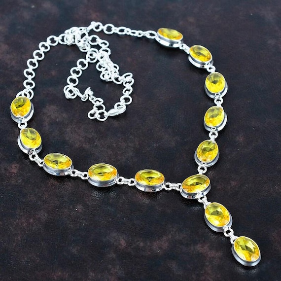 Faceted Citrine Necklace: Oval Yellow Gemstone, Sterling Silver