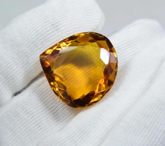 Faceted Yellow Citrine Heart Stone: 50 Carat Pendant Gemstone