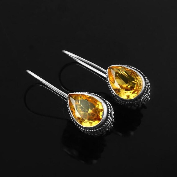 Sterling Silver Teardrop Citrine Quartz Dangle Earrings