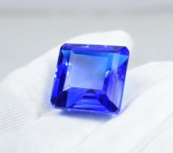 Square Blue Topaz Gemstone: 70 Carat Faceted Loose Stone (26x26x14 mm)