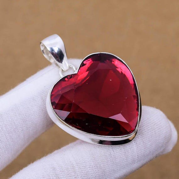 Handmade Heart Red Garnet Pendant: 925 Sterling Silver Healing Crystal