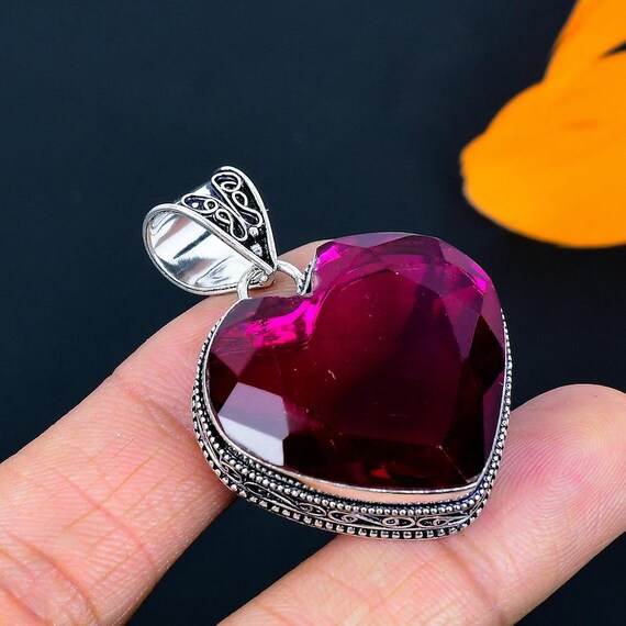 Handmade Pink Rubillite Heart Pendant: 925 Sterling Silver Boho Jewelry