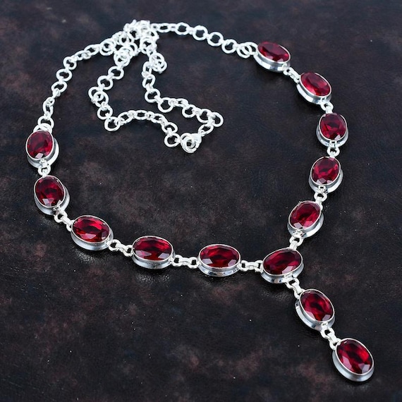Handmade Mozambique Garnet Sterling Silver Necklace - Adjustable Length
