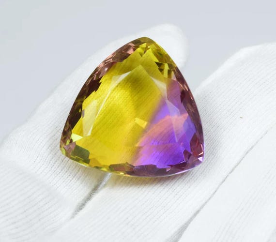 Faceted Bi-Color Tourmaline Triangle Gemstone: 80 Carat Loose Stone