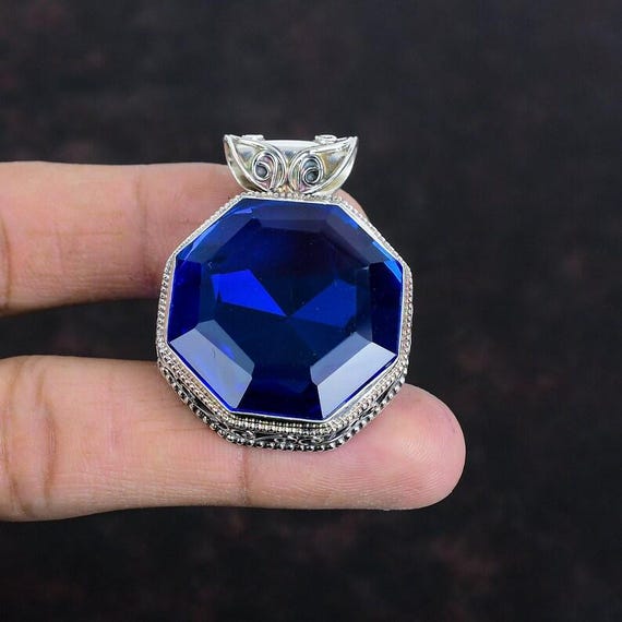 Lab-Created Tanzanite Quartz Sterling Silver Pendant: Boho Healing Jewelry