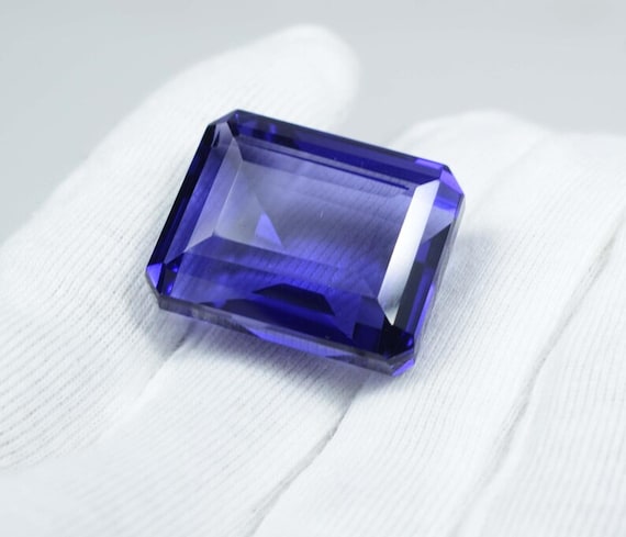 Faceted Purple Amethyst Gemstone: 70 Carat Emerald Cut Loose Stone