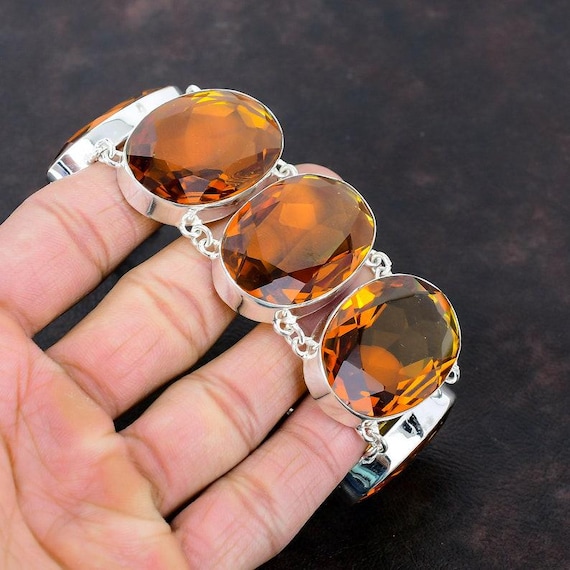 Yellow Citrine 925 Sterling Silver Bracelet - Adjustable Gemstone Chain