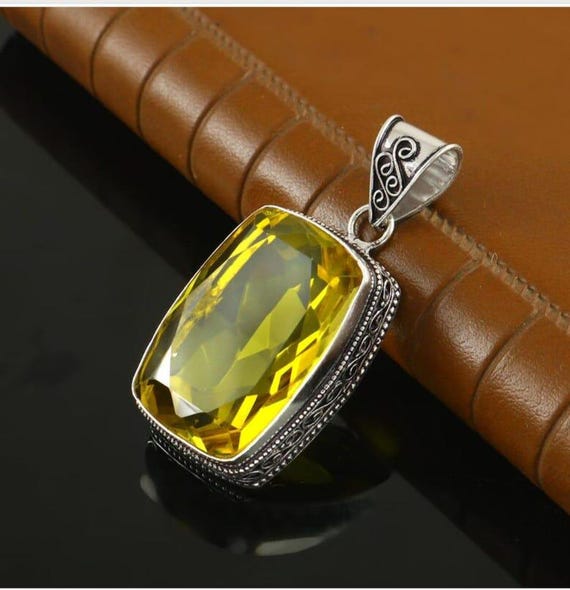 Handmade Lemon Gemstone Pendant: Sterling Silver Boho Jewelry