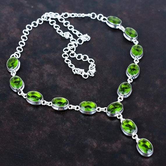 Handmade Faceted Peridot Necklace: 925 Sterling Silver, Adjustable