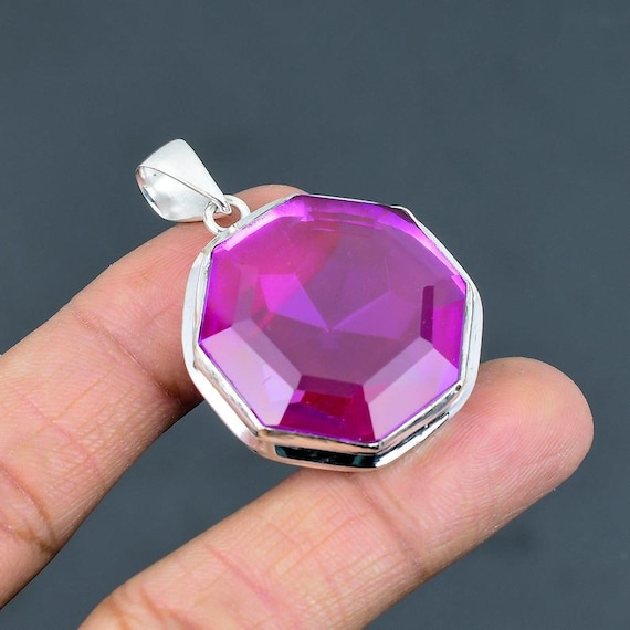 Pink Tourmaline Octagon Pendant: Handmade 925 Sterling Silver Boho Jewelry