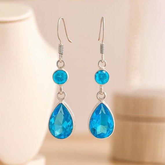 Swiss Blue Topaz Dangle Earrings: Sterling Silver Handmade Jewelry