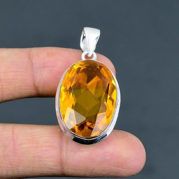 Sterling Silver Citrine Pendant, Boho Healing Jewelry