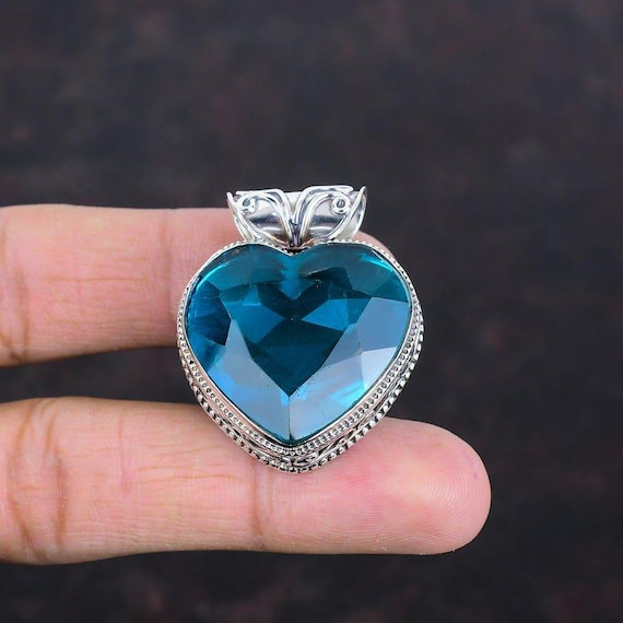 Handmade Indicolite Heart Pendant: 925 Sterling Silver Boho Jewelry