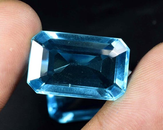 Emerald Cut Swiss Blue Topaz Gemstone - 20 Carat Faceted Stone