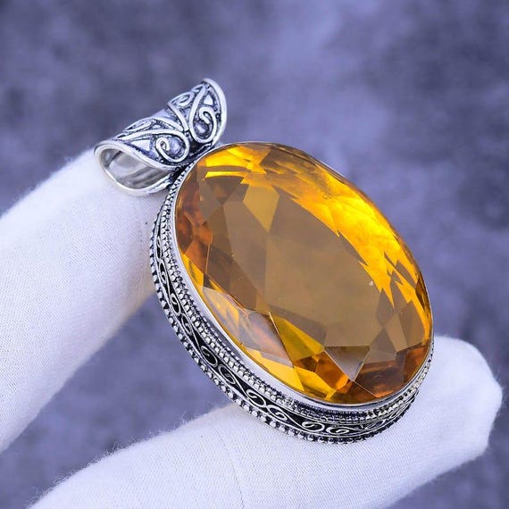 Handmade Citrine Pendant: 925 Sterling Silver Necklace, Birthstone Jewelry