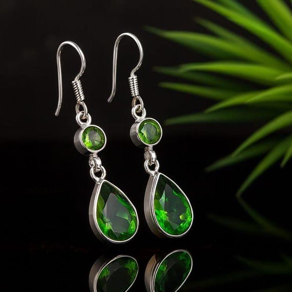 Handmade Peridot Dangle Earrings: 925 Sterling Silver Drop Earrings