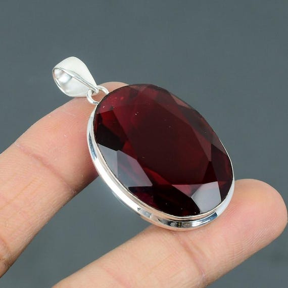 Handmade Mozambique Garnet Pendant: Sterling Silver Boho Jewelry
