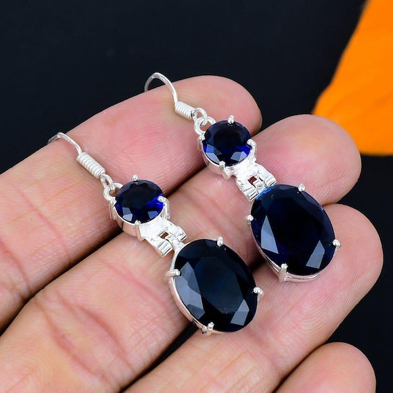 Handmade London Blue Topaz Sterling Silver Dangle Earrings