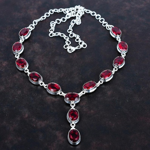 Handmade Mozambique Garnet Sterling Silver Necklace: Adjustable Chain
