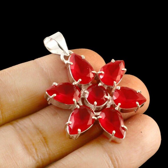 Handmade Sterling Silver Red Ruby Pendant: Boho Healing Jewelry