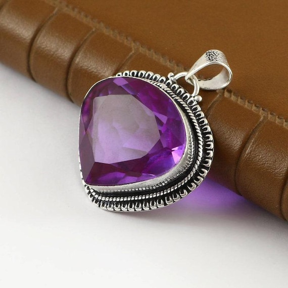 Handmade Amethyst Pendant: 925 Sterling Silver Boho Jewelry