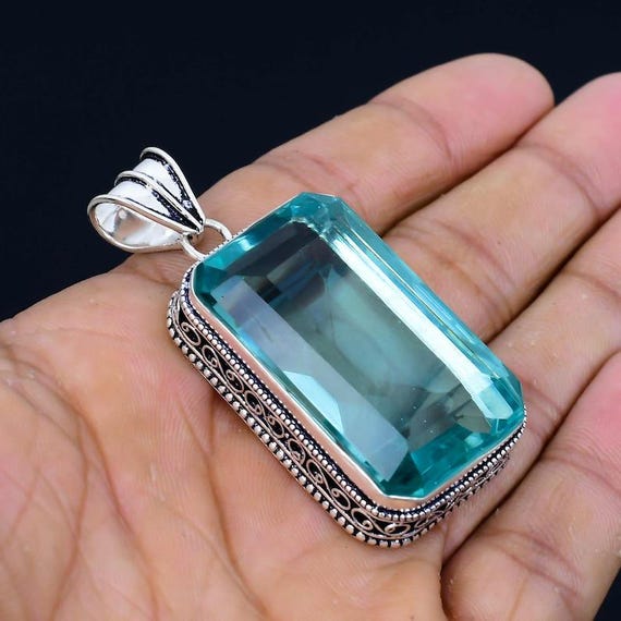 Aquamarine Gemstone Pendant: Handmade 925 Sterling Silver Vintage Jewelry