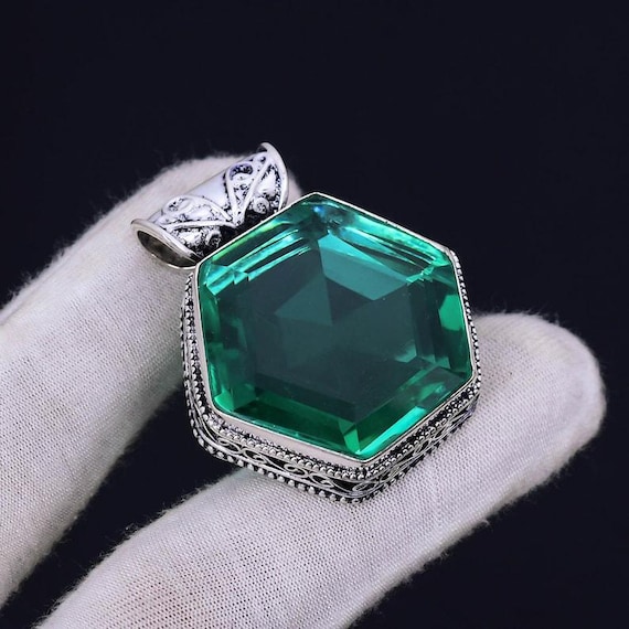Boho Green Apatite Pendant: Handmade 925 Sterling Silver Necklace