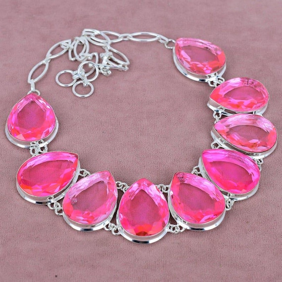 Pink Kunzite Necklace: 925 Sterling Silver Pear, Adjustable Chain