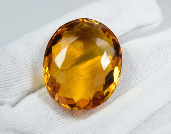 Faceted Yellow Citrine Gemstone: 80 Carat Oval Stone