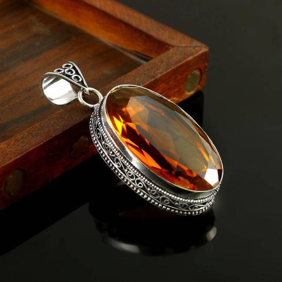 Handmade Citrine Pendant: 925 Sterling Silver Boho Jewelry