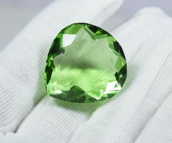 Green Amethyst Heart Faceted Stone: 82 Carat Gemstone, 29x28x15mm