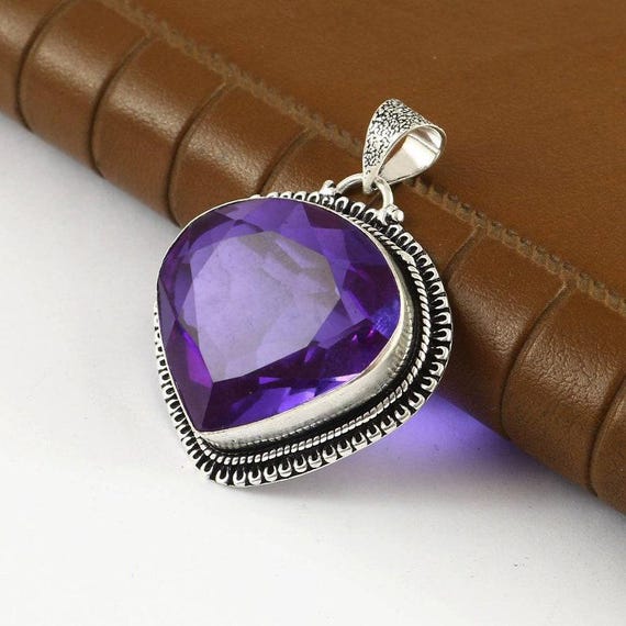 Handmade Amethyst 925 Sterling Silver Pendant: Boho Healing Jewelry