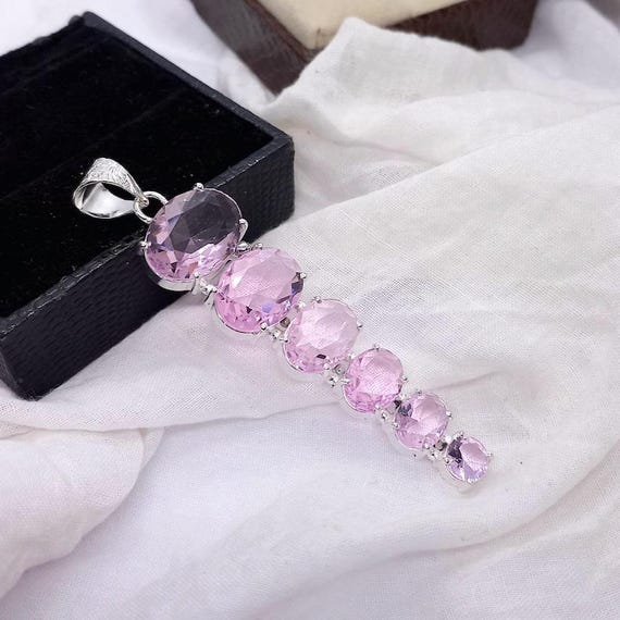 Handmade Pink Topaz Pendant: 925 Sterling Silver Oval Gemstone