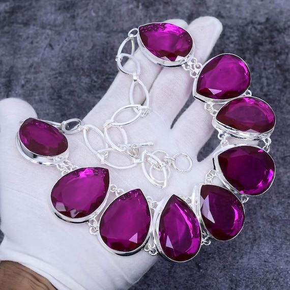 Handmade 925 Sterling Silver Pink Rubellite Pear Necklace