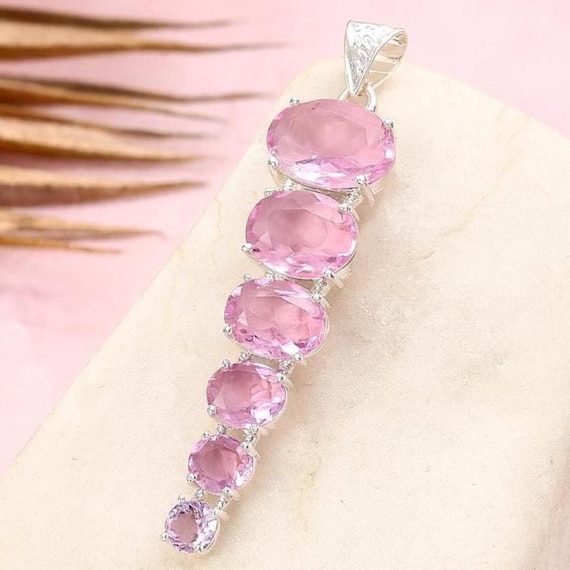 Handmade Pink Topaz Pendant: Sterling Silver Boho Gemstone Jewelry