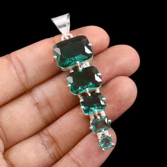Handmade Green Sapphire Sterling Silver Pendant - Boho Healing Jewelry