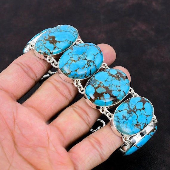 Handmade Tibetan Turquoise Bracelet: 925 Sterling Silver Adjustable Chain