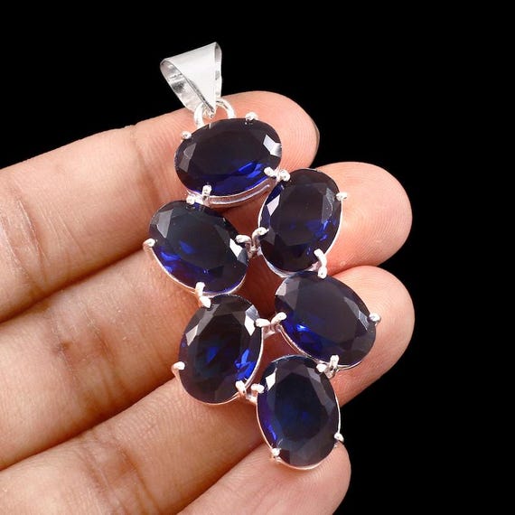 Handmade Iolite Pendant: Sterling Silver Boho Statement Jewelry