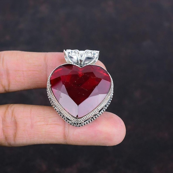 Boho Heart Mozambique Garnet Pendant: Sterling Silver Vintage Jewelry